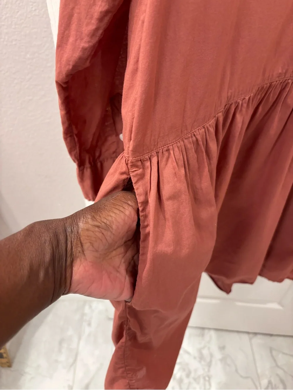 Grayson Frank and Eileen Changemaker Drop Waist Shirt Dress Rosewood Lagenlook